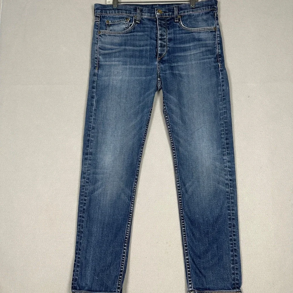 Rag Bone Fit 2 Slim Jeans Mens 32 Blue Tapered Leg Whiskering Button Fly Denim